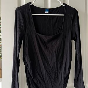 Black Ribbed Long Sleeve Top